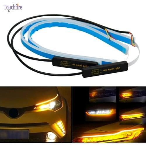 2pcs Auto Lamps For Car Flexible led DRL Daytime Running Light Flow Headlight LED Strip Turn Signal white blue to yellow Lights