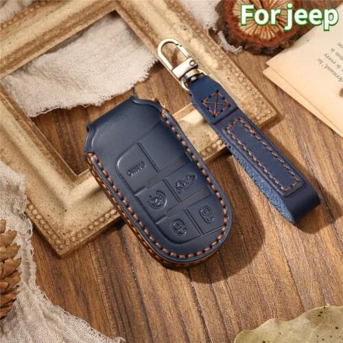 Genuine Leather Car Smart Key Case Cover For Dodge Ram 1500 Journey Charger Dart Challenger Durango For Fiat Jeep Key Ring Shell