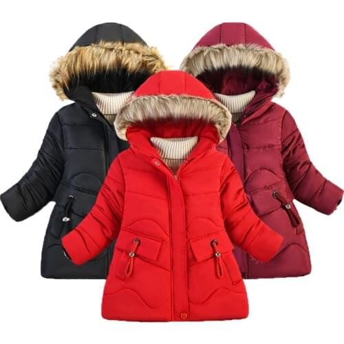 2021 New Winter Keep Warm Girls Jacket Thick Fur Collar Long Style Fashion Hooded Outerwear For Kids Children Heavy Coat