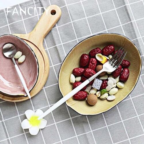 FANCITY Creative ice cracked glaze ceramic leaf shape bowl ceramics household cold dishes bowls leaf bowl seasoning bowl rice bo