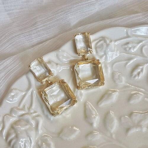 Rum Crushed Ice French Retro Earrings Hong Kong Style High-end Sparkling Transparent Gemstone Ear Clip