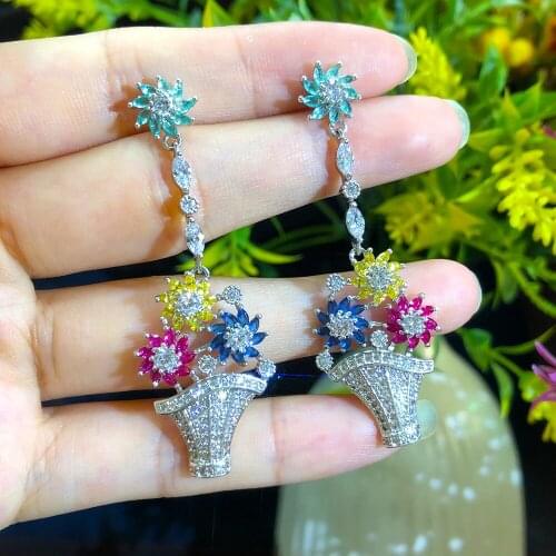 Kellybola Unique Plant Flower Potting Pendant Shape Cubic Zirconia Engagement Party Drop Earrings Jewelry For Women Jewelry