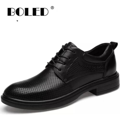 Genuine Leather Dress Shoes Handmade Plus Size Oxfords Shoes Men Mesh Wedding Business Men Shoes