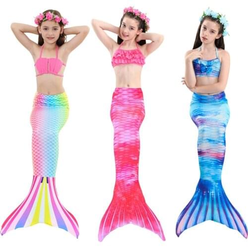 3pcs Mermaid Tails For Girls Swimming Costumes Children Kids Halloween Cosplay Swimsuit Bikini Set