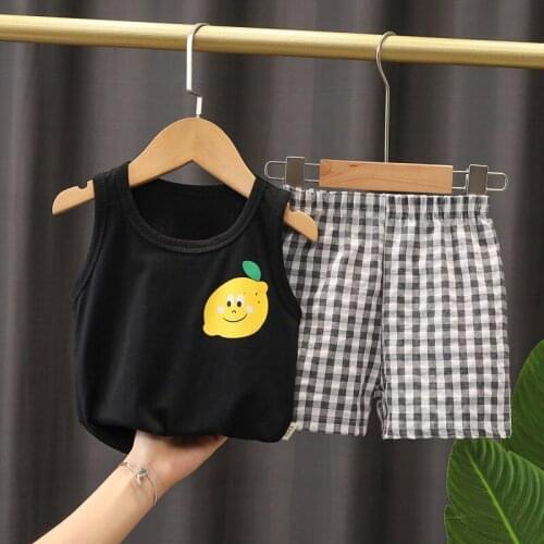 Baby Boy Summer Fashion Clothe Set 2021 Solid Color Sleeveless Vest + Plaid Shorts Children Clothing Boys Outfit 1 2 3 4 5 Years