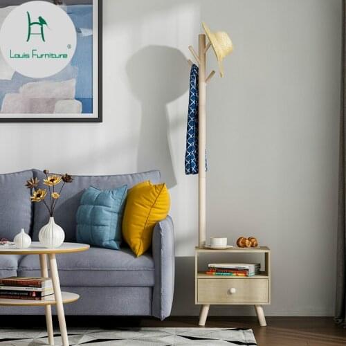 Louis Fashion Coat Racks Nordic Minimalist Modern Landing Bedroom Multifunctional Bedside Cabinet Hanger Solid Wooden Leg