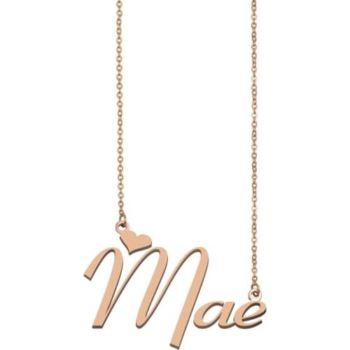 Mae Name Necklace Rose Gold Custom Nameplate Choker for Women Girls Best Friends Birthday Wedding Christmas Mother Days Gift