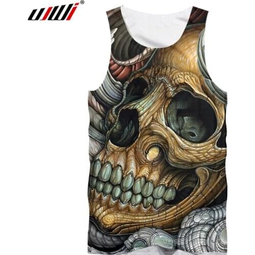 UJWI Skull Printing Bodybuilding Stringer Tank Tops Men Gyms Stringer Shirt Fitness Tank Top Men Gyms Clothing Vest Shipping