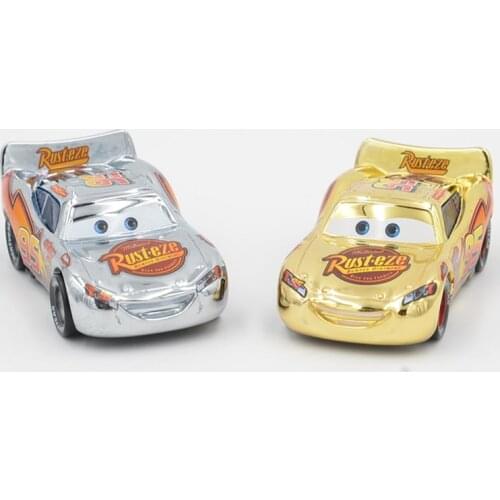Disney Pixar Cars 2pcs Gold Silver Lightning McQueen 1:55 Diecast Metal Alloy Model Toys Cars For Childrens Birthday Party Gifts