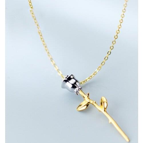 Fashion 925 Sterling Silver Rose Flower Pendant Necklaces Jewelry Valentines Day Gift