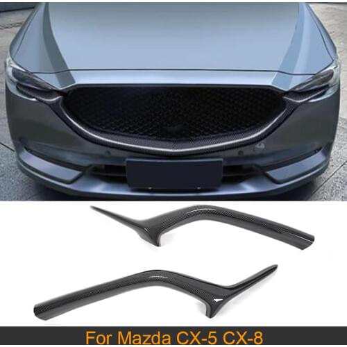 Carbon Look Front Bumper Mesh Grille Grill Strip Trim For Mazda CX-5 CX-8 2017-2019 Car Grill Trim Strip Cover ABS Gloss Black