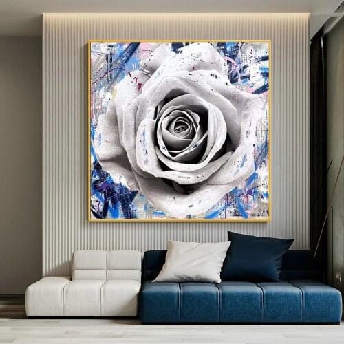 Rose Flowers Street Graffiti Art Canvas Painting Abstract Posters and Prints Modern Wall Art Pictures for Living Room Home Decor