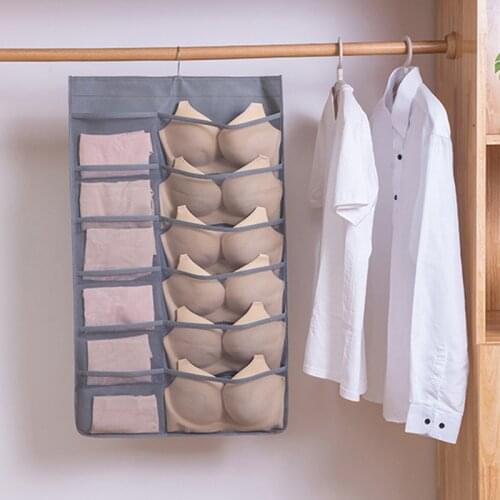 Wall Hanging Storage Bag Wardrobe Organizer Double Side Underwear Bra Socks Sorting Bag Bedroom Hanging Storage Pouch Organiser