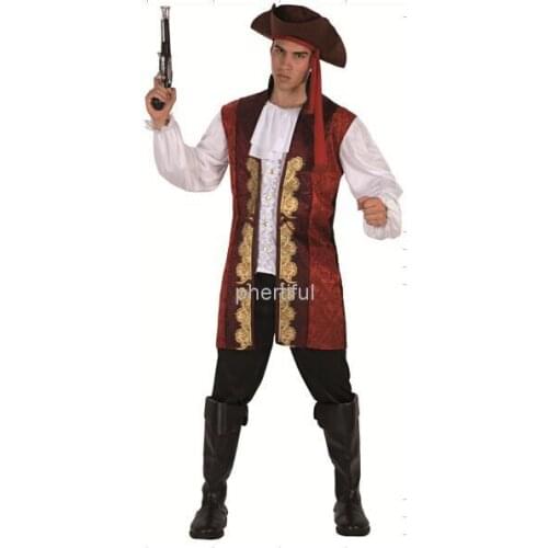Wholesale - 2016 New Fashion Style Carnival Costume Cosplay Party Clothing for man knitted pirate costumes superhero Red Color