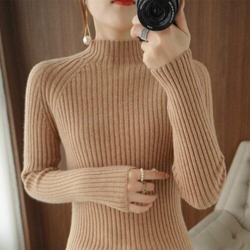 2021 Autumn Winter,Half High Neck,Pullover Womens Sweater Knit Bottoming Shirt,Drawstring Casual Slim-Fit,Warm High Elasticity