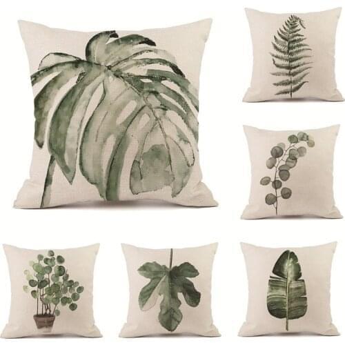 Hipster Natural Ink Painting Pillow Simple Modern Tropical Plants Green Vegetation Pillow Sofa Car Cushion DDD08