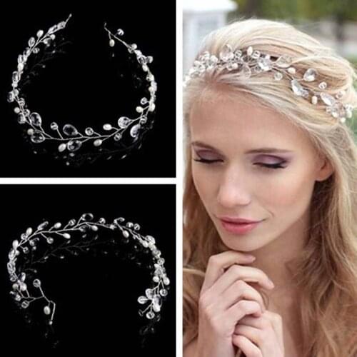 White Crystal Headband Women Gold Hair Accessory Pearl Wedding Hair Accessories Bridal Hair Ornaments Head Jewelry Tiara joyas