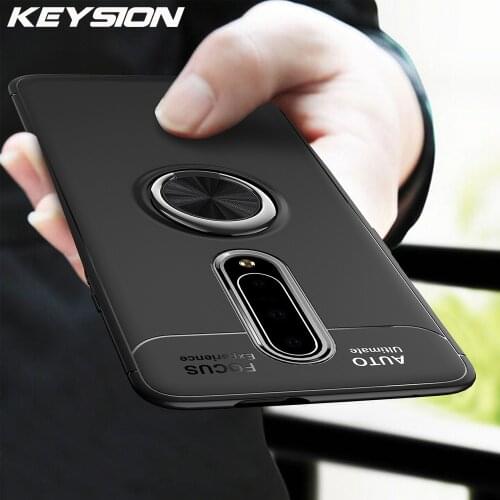 KEYSION Luxury Ring Holder Phone Case For Oneplus 7 Pro 6 Magnetic Car Stand Soft Silicone Matte Cover For 1+7 6T Case Capa