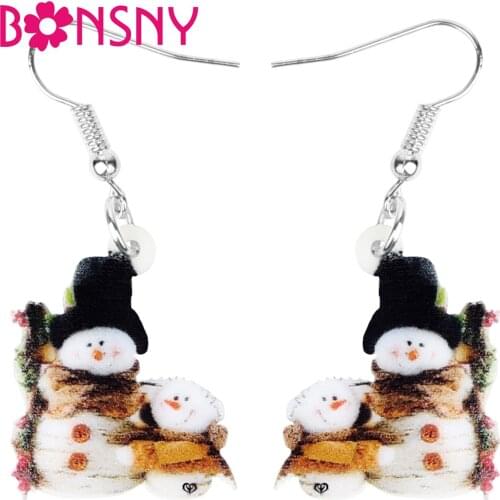 Bonsny Acrylic Christmas Hat Snowman Earrings Drop Dangle Festival Jewelry For Women Girls Teen Kids Party Charms Gift Accessory