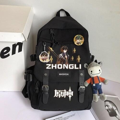 Genshin Impact Zhongli Venti Diluc Klee Keqing Backpack Cosplay Boys Girls Schoolbag Computer Travel Casual Shoulder Bag Student