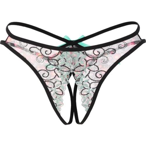 Sexy Women Underwear Sex Panties Seamless Lace Panties Open Crotch Thong For Sex Embroidery Bow Transparent Colorful Sexy Tangas