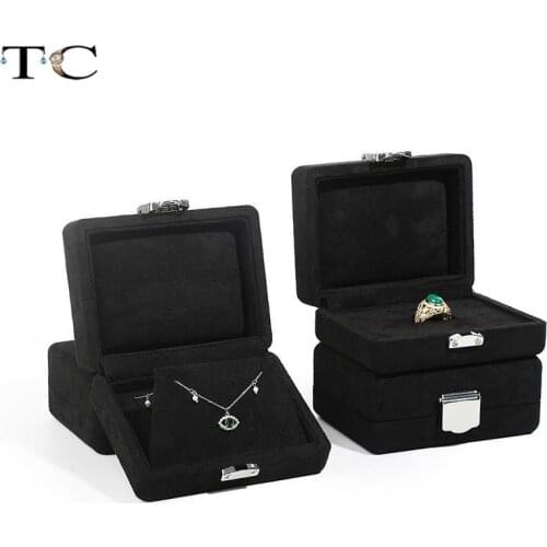 Black Suede Metal Snap Button Jewelry Collection Box Jewelry Display Jewelry Box Ring Gift Box Pendant Storage Box