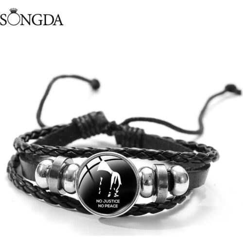 SONGDA- Punk Black Lives Matter Leather Bracelet African Protest Slogan Glass Gem Snap Button Charm Bracelet Accessories