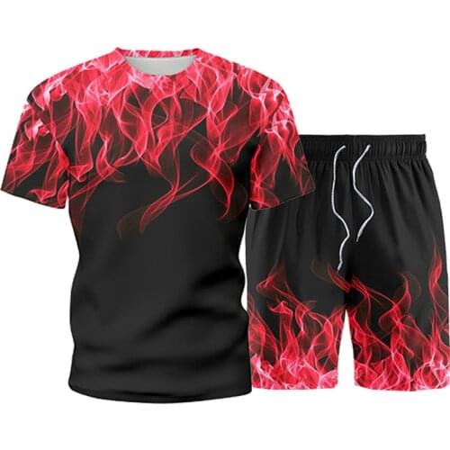 Mens Sets Summer Man Sportswear 2 PCS Set Sports Suit Tee Top+Shorts Sweatsuit Male Printed Tracksuit Brand Clothing Plus Size