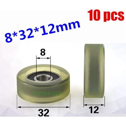 SWMAKER 10pcs 8*32*12mm PU polyurethane pulley bearing mute for Banknote drawer, medical equipment, instrument plane roller