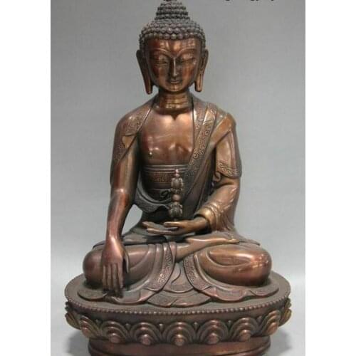 12" Tibet Fane Bronze Copper Vajra-pestle Sakyamuni Shakyamuni Buddha Statue