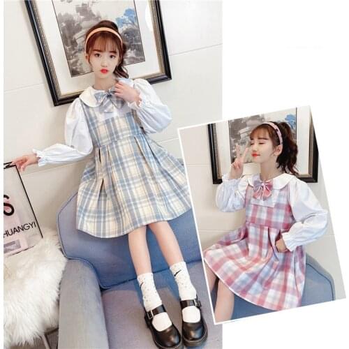 Girl Plaid School Dresses For Baby Age 4 5 7 9 11 13 Years Old Girls Korean Teen New Spring Kids False Two-pieces Dress