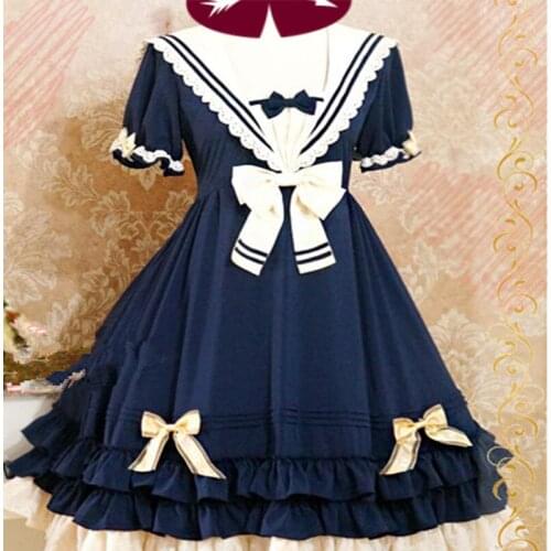 Vintage Sailor Collar College Style Sweet Lolita Dress Puff Sleeve Victorian Dress Kawaii Girl Gothic Lolita Cosplay DL6064