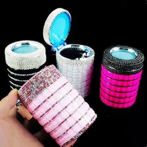 NEWYEARNEW Creative Lidded Smokeless Ashtray for Car with Lids Led Light Diamond Portable Girly Women Gift