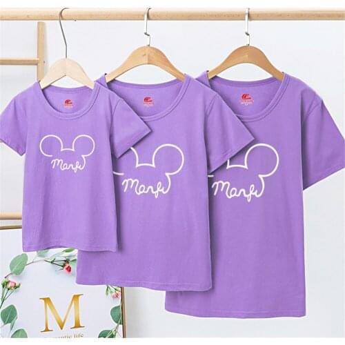 Disney Women Tshirt Mickey Mouse Printing Family Clothes Cotton Cartoon Kids T-shirt Kawaii Anime Famliy Look Top Dropship Tee