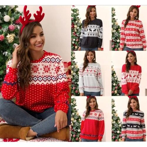 Woman Christmas Print Tshirts Deer Print Tops O-neck Tees Spring & Autumn Femme T-Shirts Streetwear Christmas Festival Dropship