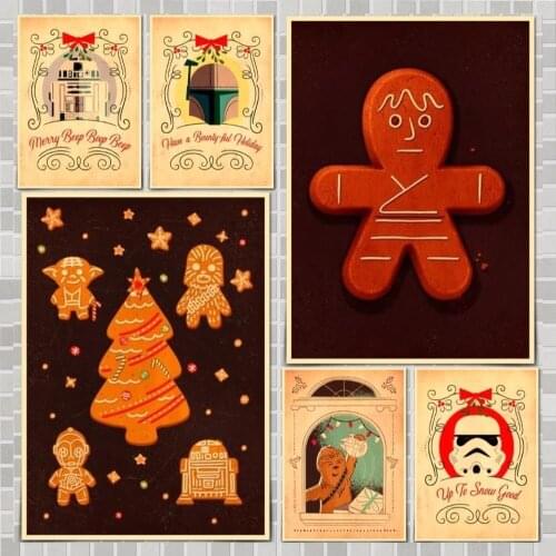 Star Wars Gingerbread and Cartoon Xmas Movie Poster Wall Stickers For Home Room Bar Decor Art