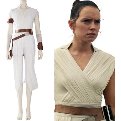 Star Cosplay Rey Cosplay Costume Outfit White Robe Suit Full Set Halloween Carnival Costume Custom