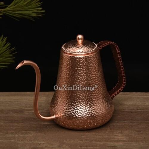 1PCS 500ml/900ml Handmade Hammered Coffee Tea Pot Pure Red Copper Drip Kettle Gooseneck Spout Long Mouth Kettle Teapot GF478
