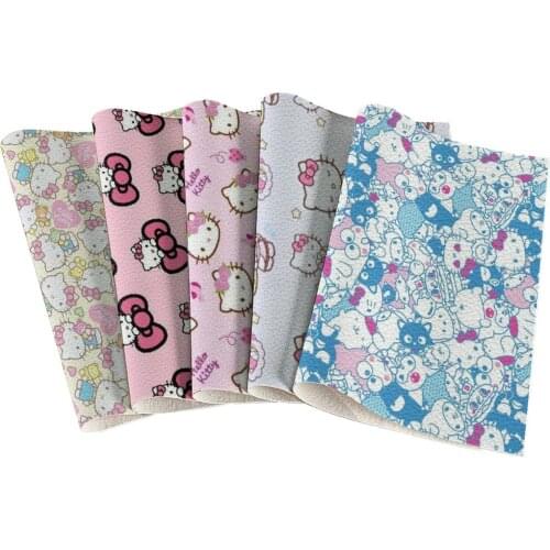 Litchi pattern Cute Kitten Faux Leather Sheet Synthetic Fabric 20x33cm for DIY Earring Hair Bow Costume 1pcs