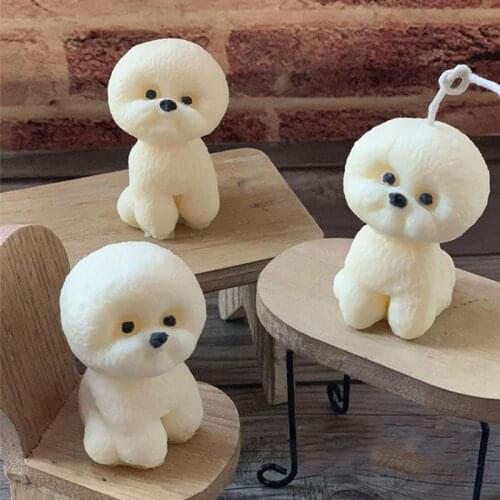 3D Simulation Bichon Candle Silicone Mold Cute Puppy Plaster Decoration Mold Scented Candle Making
