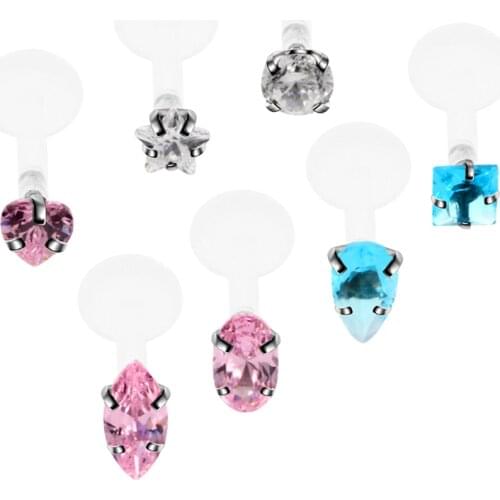 7pcs/lot Bioflex 3mm CZ Gem Labret Stud Lip Rings Piercing Ear Stud Helix Cartilage Tragus Barbell Earring Piercing Jewelry 16g