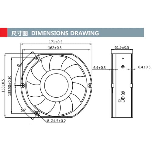 ACP1524VHH 17cm 17251 150x170x51mm DC24V 1.50A metal high temperature resistance suitable for cooling fan of cabinet inverter