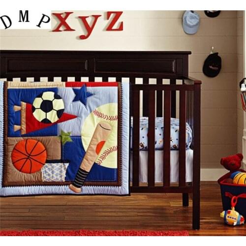 Promotion! 6PCS baby Crib bedding set Cot set Embroidered Quilt Bumper Sheet Dust Ruffle for boy bed (bumper+duvet+bed cover)