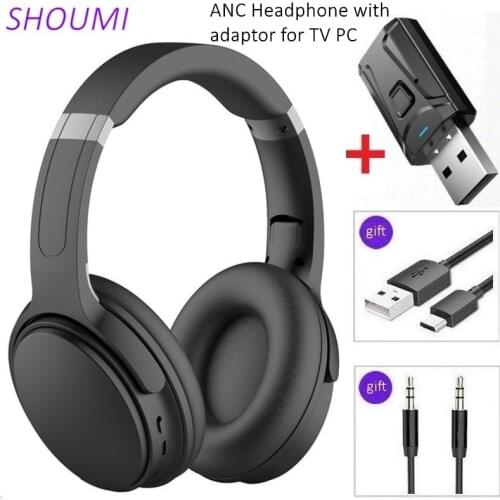 ANC Bluetooth Headphones Wireless Active Noise Canceling Headset Foldable Bass Helmet USB Bluetooth Adaptor with Mic for TV PC