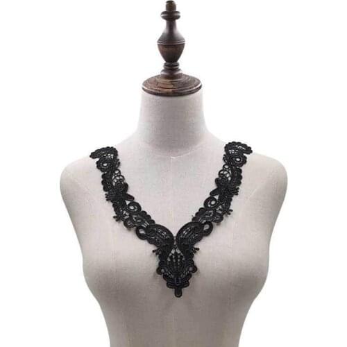 Black V shape crochet venise lace collar/ Water soluble polyester hollow bridal floral lace applique sold by per piece