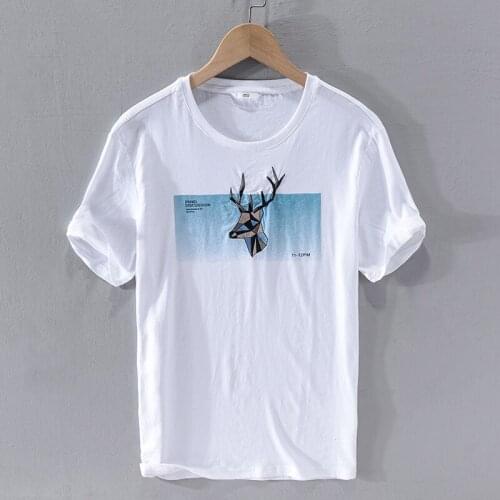 2020 Summer embroidery short-sleeved linen t shirt men Japanese style loose t-shirt for men casual fashion t shirts male trend
