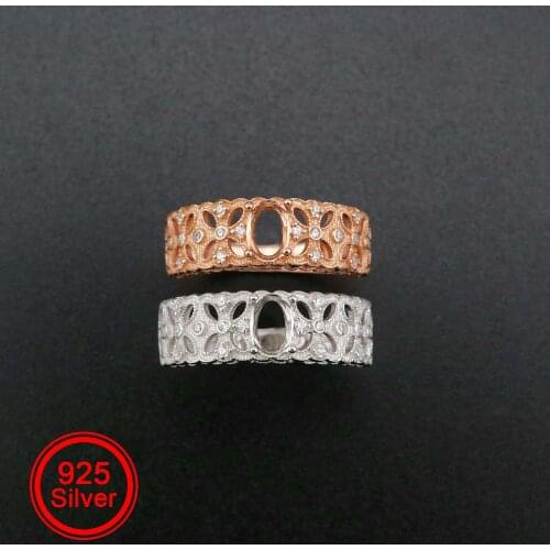 4x6MM Oval Bezel Filigree Shank Rose Gold Plated Solid 925 Sterling Silver Adjustable Prong Ring Settings Blank 1224035