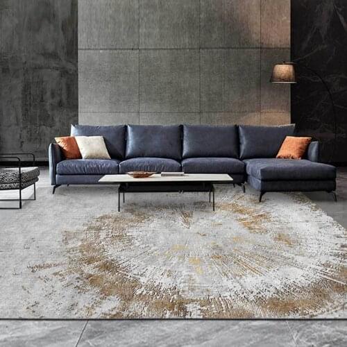 Modern Minimalist Living Room Large Area Rugs Abstract Gray Gold Annual Ring Pattern Non-Slip Carpets Bedroom Bedside Floor Mat