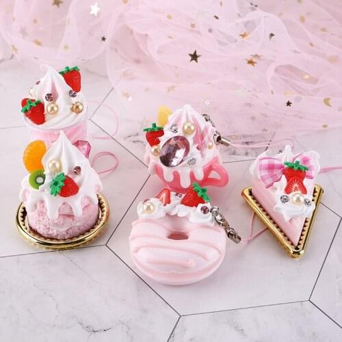 Hot Sale Creative Simulation Cake Keychain Mini Fruit Dessert Ice Cream Food Maiden Kid Bag Pendant Charm Decoration Keyring
