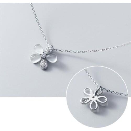 Fashion 925 Sterling Silver Necklace For Girls Party Accessories Trendy Opal Flower Pendant Necklace Women Clavicle Accessories